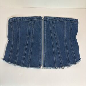 Women's Emerson Lang Denim Zip Up Tube Corset Top Size XL Fringe -  Grunge Punk